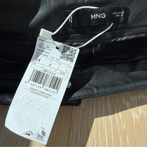 Mango Leather Effect Shorts New with Tags micro short $70 est retail size 2 - Picture 8 of 8